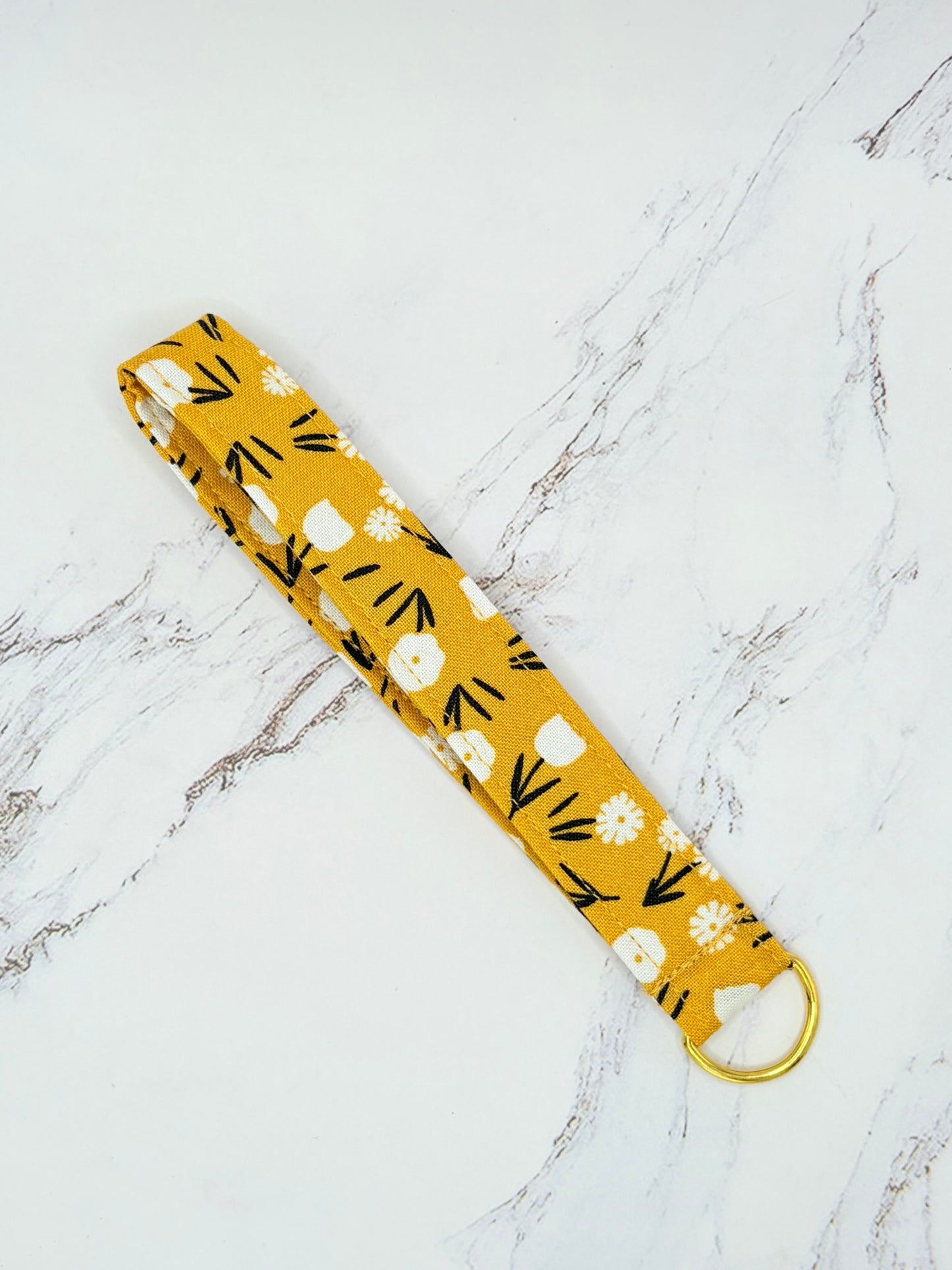 YELLOW FLORAL SMALL WRISLET KEY FOB LANYARD